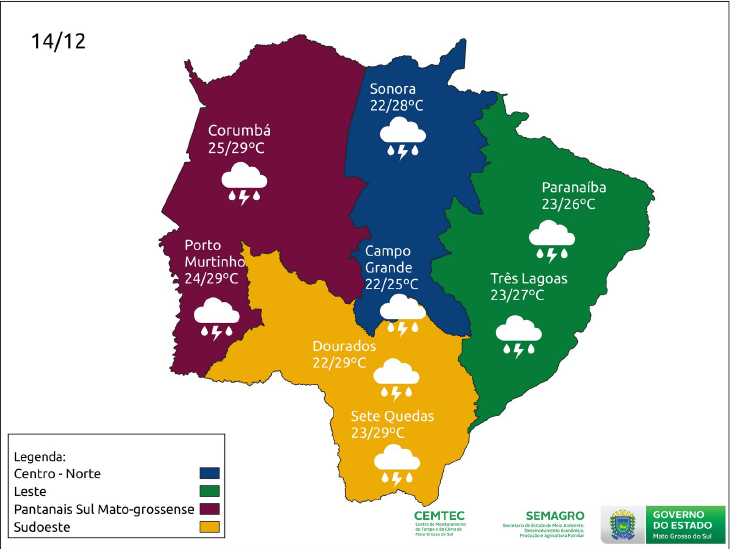 MS mantém condições para chuva a qualquer hora nesta terça-feira (14)