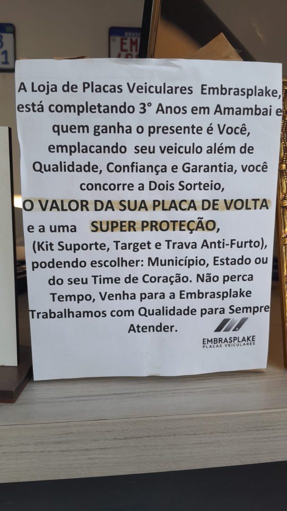 Participantes da Promoção Embrasplake 3 Anos: Atenção ao comunicado importante em Amambai