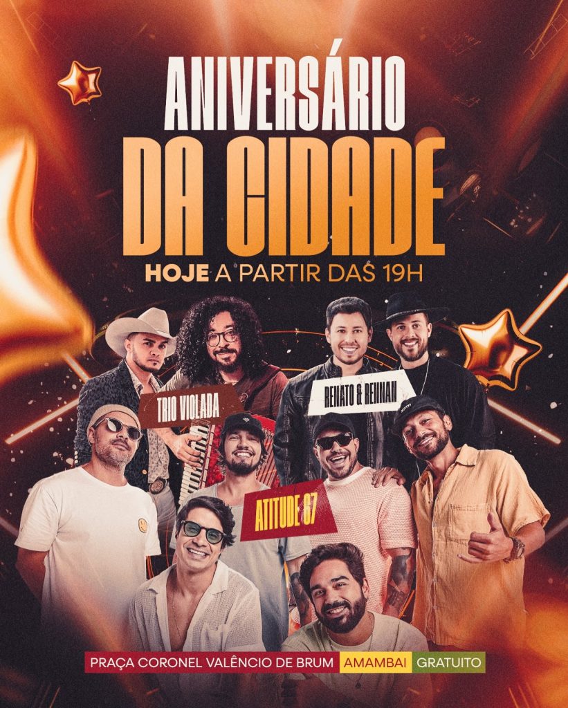 Show Gratuito: Atitude 67 se apresenta nesta sexta(27) em Amambai