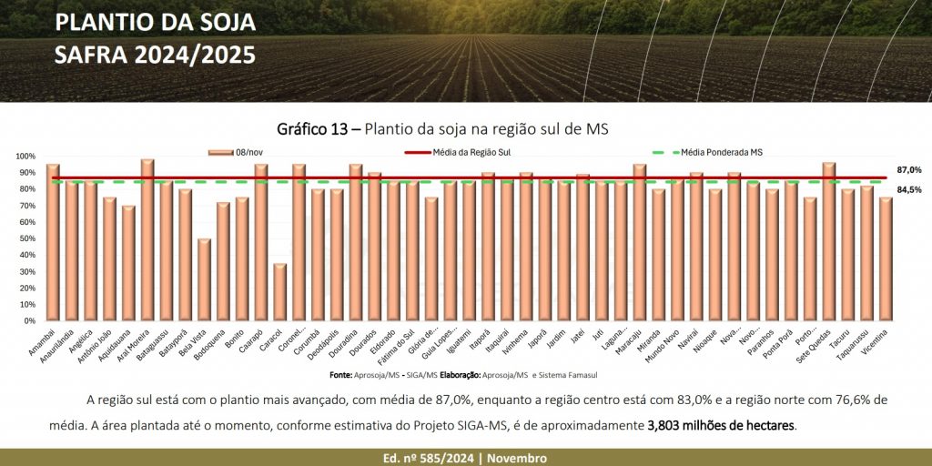 Amambai já supera 90% de área plantada de soja com boas expectativas na safra 2024/2025