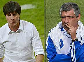 AFP Joachim Löw, da Alemanha, e Fernando Santos, da Grécia