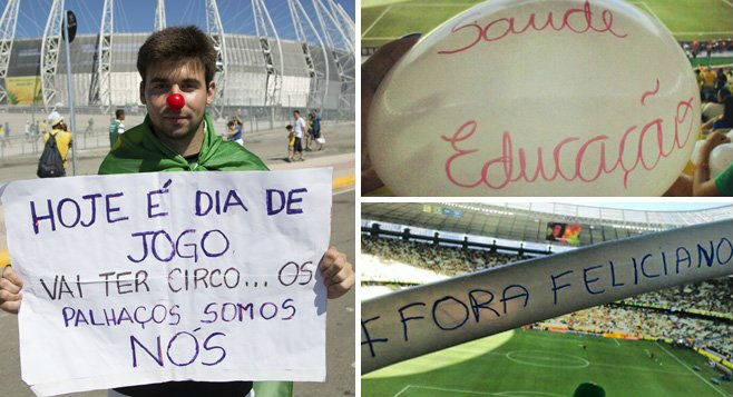 Torcida protesta dentro da Arena Castelão