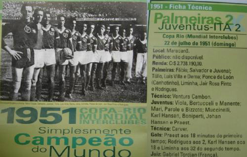 Palmeiras primeiro Campeão mundial de Clubes 1951 