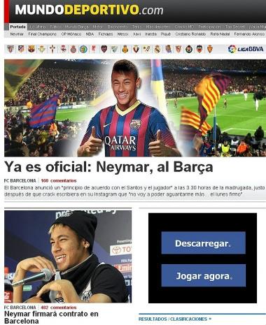  O jornal catalão Mundo Deportivo já traz o atacante com a camisa do Barcelona Reprodução 